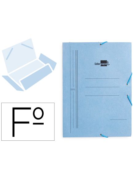 Carpeta liderpapel gomas tres solapas carton pintado folio color azul